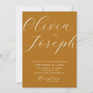 Invitation Script minimaliste de moutarde photo mariage + cod