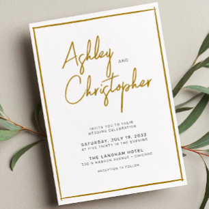 Invitation Script minimaliste de typographie Or & Mariage bla