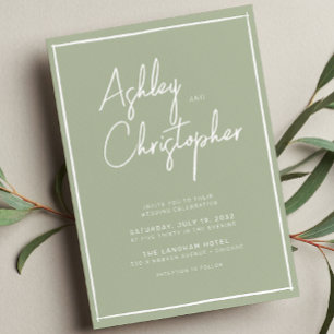 Invitation Script minimaliste de typographie Sage Mariage ver