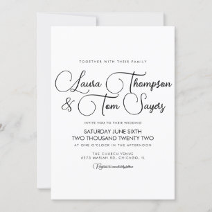Invitation Script minimaliste élégant noir blanc Mariage chic