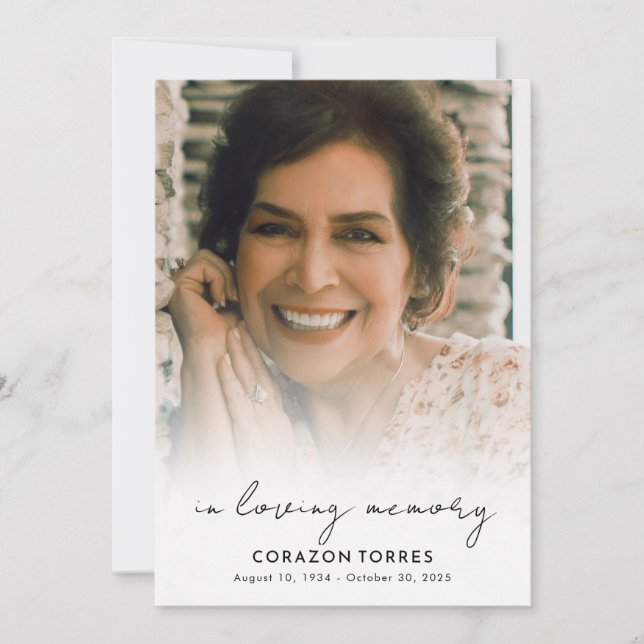 Invitation Script Minimaliste En Mémoire Amoureuse Photo Funé (Devant)