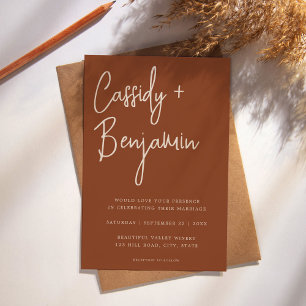 Invitation Script minimaliste en terre cuite Mariage moderne