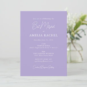 Invitation Script minimaliste Lavande Bat mitzvah moderne mig