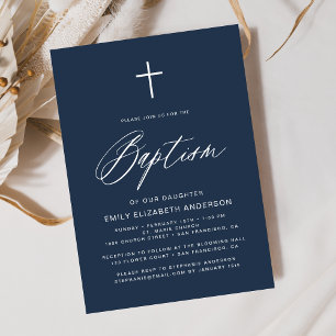 Invitation Script minimaliste Marine Bleu Baptême simple