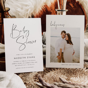 Invitation Script minimaliste moderne Baby shower photo