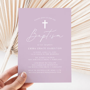 Invitation Script minimaliste moderne Baptême violet