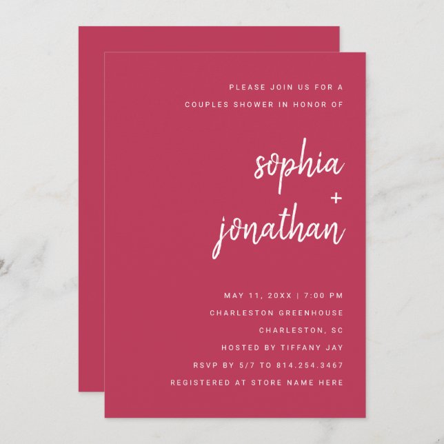 Invitation Script minimaliste moderne | Douche Couples (Devant / Derrière)