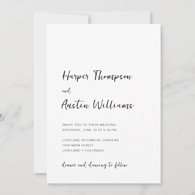 Invitation Script minimaliste moderne Mariage blanc (Devant)