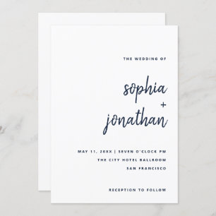 Invitation Script minimaliste moderne   Mariage blanc et mari