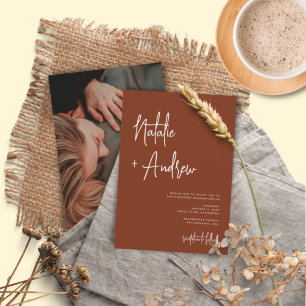 Invitation Script minimaliste moderne Mariage en terre cuite