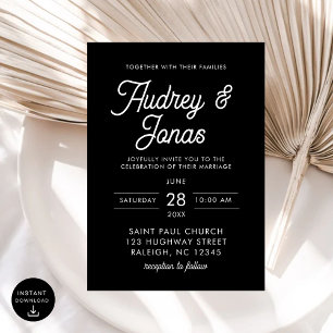 Invitation Script minimaliste moderne Mariage noir et blanc