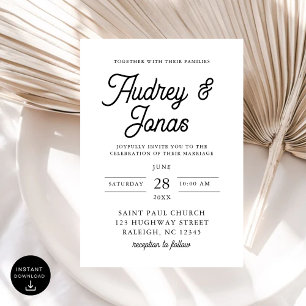 Invitation Script minimaliste moderne Mariage noir et blanc