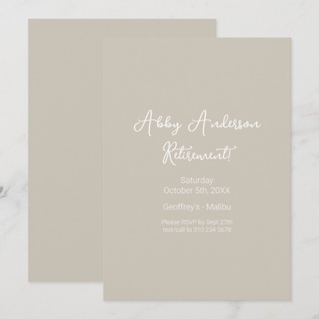 Invitation Script minimaliste moderne | Retraite beige (Devant / Derrière)