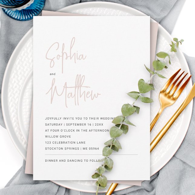 Invitation Script minimaliste moderne rose poussiéreux | MARI (Créateur téléchargé)