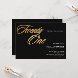 Invitation Script minimaliste noir et or 21e anniversaire