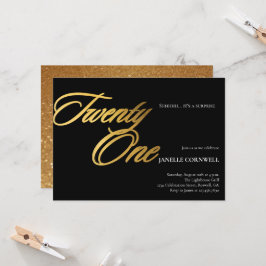 Invitation Script minimaliste noir et or 21e anniversaire