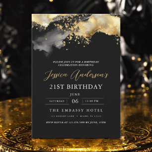 Invitation Script minimaliste noir et or 21e anniversaire