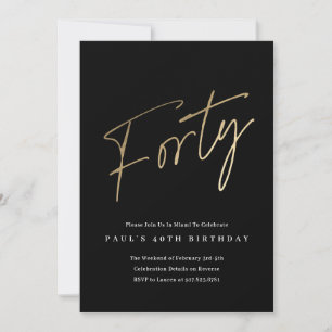 Invitation Script minimaliste noir et or 40e anniversaire