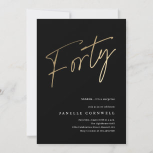 Invitation Script minimaliste noir et or 40e anniversaire