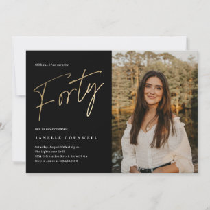 Invitation Script minimaliste noir et or 40e anniversaire