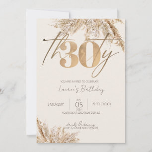 Invitation Script minimaliste Pampas Grass Gold 30e anniversa