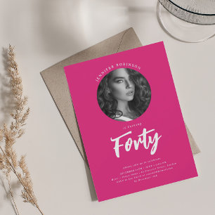 Invitation Script minimaliste photo 40e anniversaire Hot rose