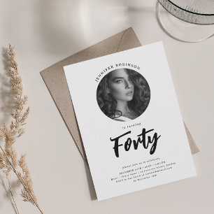 Invitation Script minimaliste photo 40e anniversaire noir bla