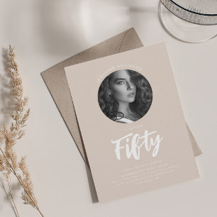 Invitation Script minimaliste Photo 50e anniversaire Champagn