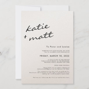 Invitation Script minimaliste simple Mariage noir et blanc