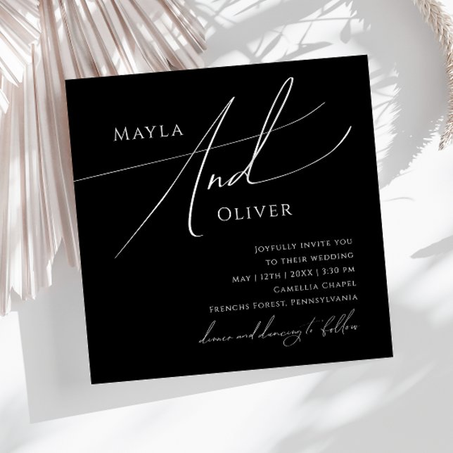 Invitation Script minimaliste Whimsical | Mariage Carré noir (Créateur téléchargé)