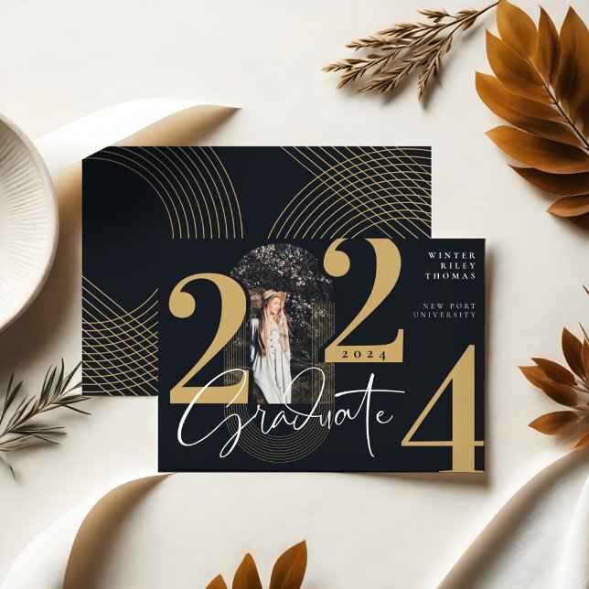 Invitation Script Moderne 2022 Arc Concentré Photo (Modern Graduate Script 2022 Concentric Arch Photo Invitation)