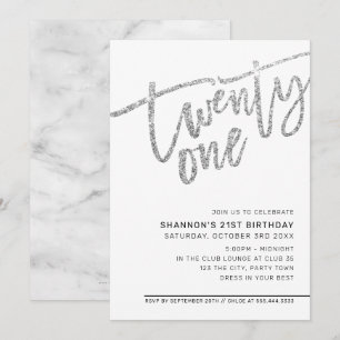 Invitation SCRIPT MODERNE 21e anniversaire parties scintillan