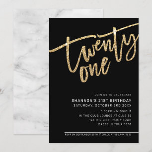 Invitation SCRIPT MODERNE 21e parties scintillant d'or du par