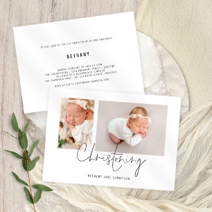 Invitation Script moderne 2 Photos Christening