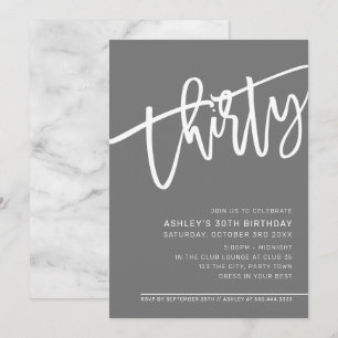 Invitation SCRIPT MODERNE 30e anniversaire gris gris blanc gr