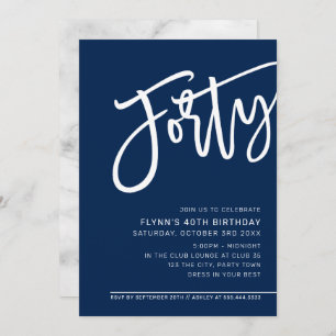 Invitation SCRIPT MODERNE 40e anniversaire marine bleu blanc 