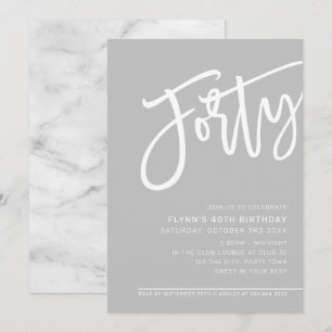 Invitation SCRIPT MODERNE 40e anniversaire pâle gris blanc pâ