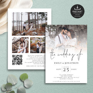 Invitation Script moderne 4 Photos superposer Mariage de code