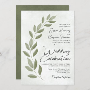 Invitation Script moderne Aquarelle Sage Mariage de verdure