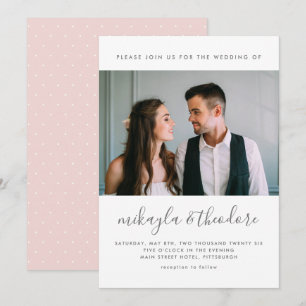 Invitation Script moderne avec points et Mariage photo Blush