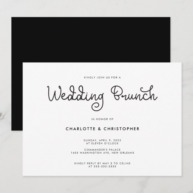 Invitation Script moderne Black White Post Mariage Brunch (Devant / Derrière)
