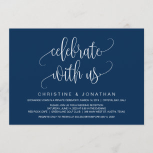 Invitation Script moderne, Bleu marine, Elopement Mariage