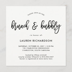 Invitation Script moderne Brunch noir et blanc et mousseux