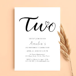 Invitation Script moderne Coeur Boho Simple 2e anniversaire