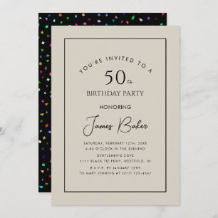 Invitation Script moderne Confetti 50E Anniversaire Fête Pour
