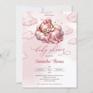 Invitation Script moderne dormir ours fille Baby shower