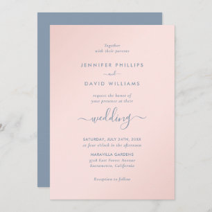Invitation Script moderne Dusty Blue et Blush Mariage