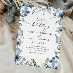 Invitation Script moderne Dusty Blue Flowers Mariage