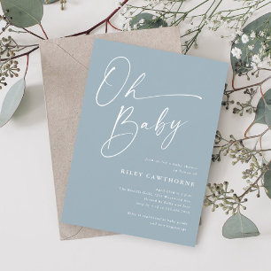 Invitation Script moderne Dusty Blue Oh Baby shower