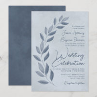 Script moderne Dusty Blue & Pewer Feuille Mariage